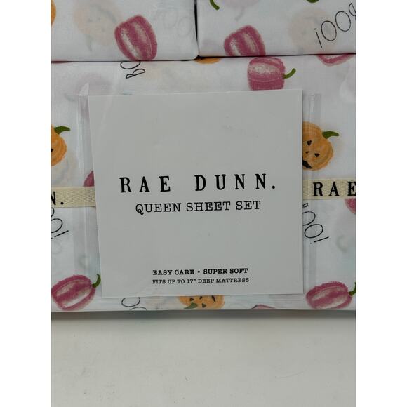Rae Dunn By Enchante Pastel Halloween Pumpkins Queen Size Bed Sheets Set NEW - Picture 4 of 6